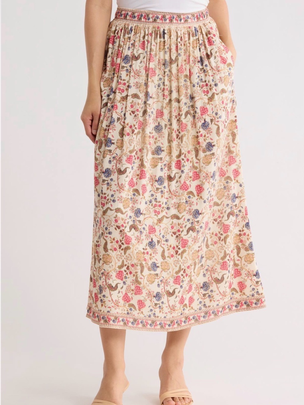 Max Studio Floral Flower Bloom Midi Skirt